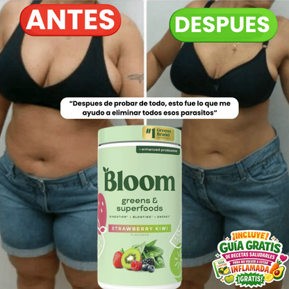 BLOOM GREENS + OBSEQUIO: AYUDA A ELIMINAR LOS PARASITOS EN POCO TIEMPO- INCLUYE GUIA DE RECETAS SALUDABLES